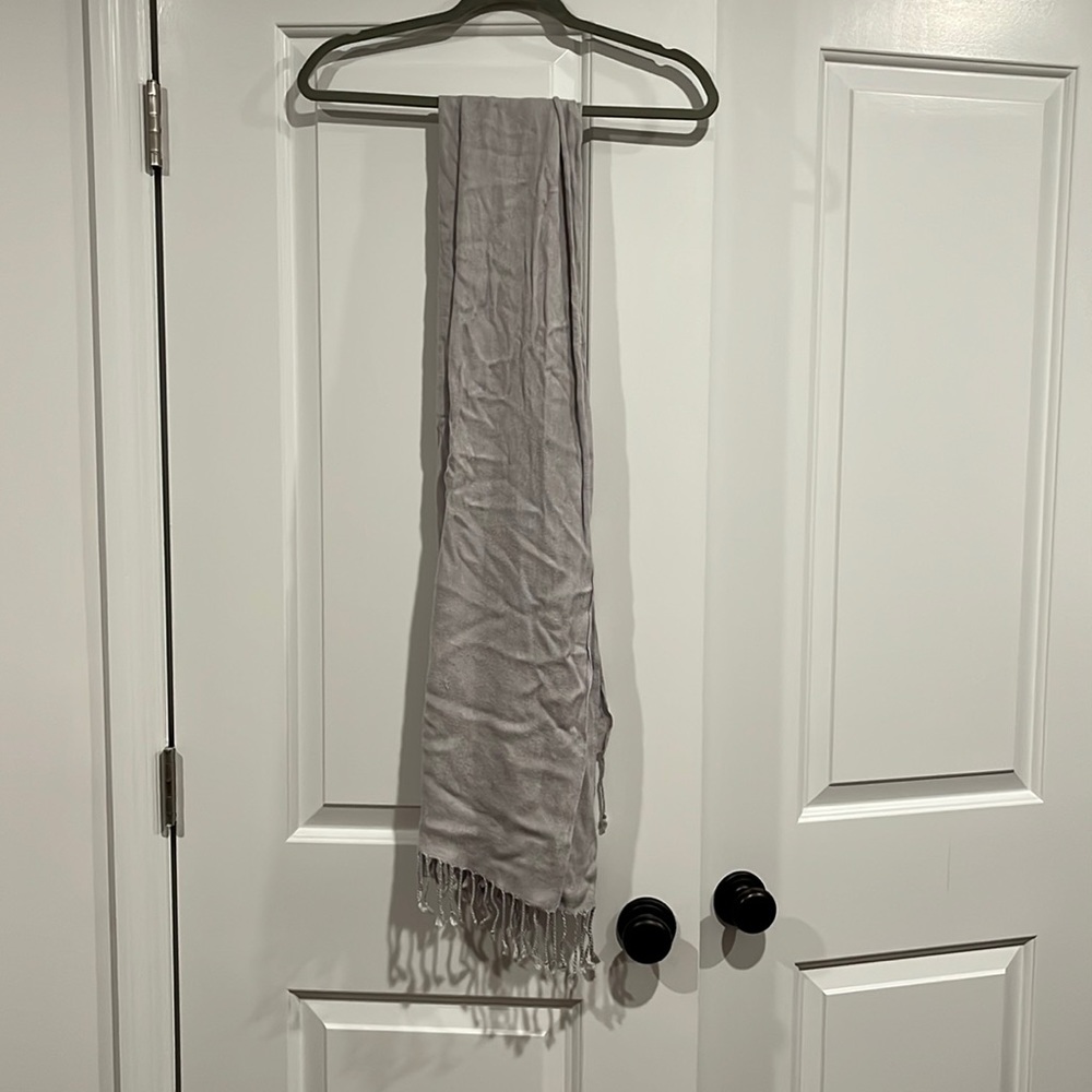 Fringed light grey shawl/cover up/scarf